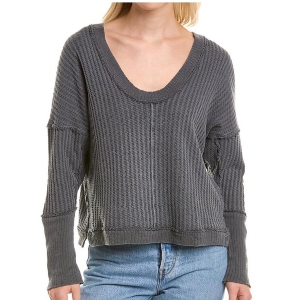 We The Free Thermal Long Sleeve Soft Grunge Indie Boho Top Gray‎ M Slouchy